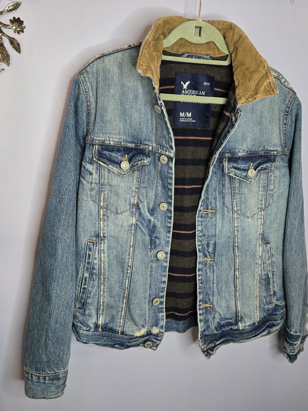 American Eagle Outfitters Blue Denim Jacket with Brown Corduroy Collar - Picture 16 of 16